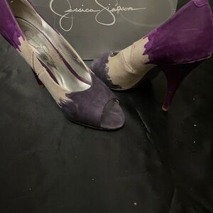 Jessica Simpson Purple and Cream Peep-Toe Heels